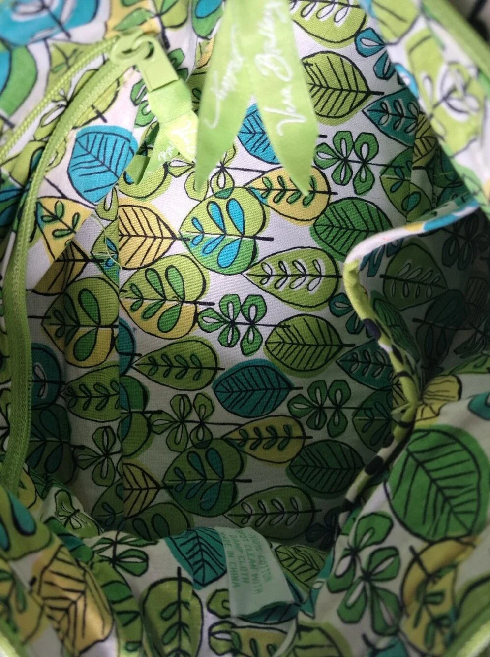 EUC Vera Bradley Green & Teal Leaf-Print Tote Detachable Chain Strap Purse - Picture 2 of 14